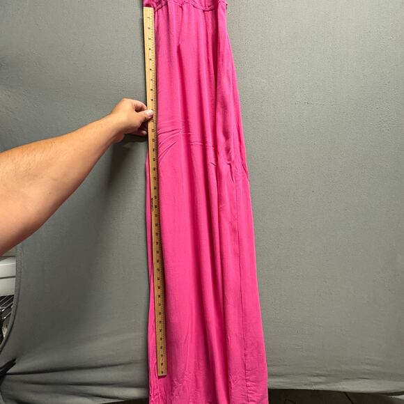 superdown Women's Pink Halter Crinkled Slit Maxi Dress XS V-Neck - Picture 15 of 16